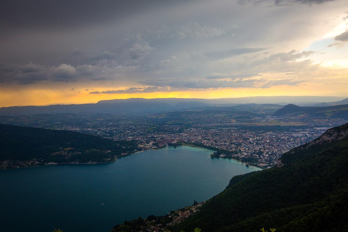 sunset over the annecy lake