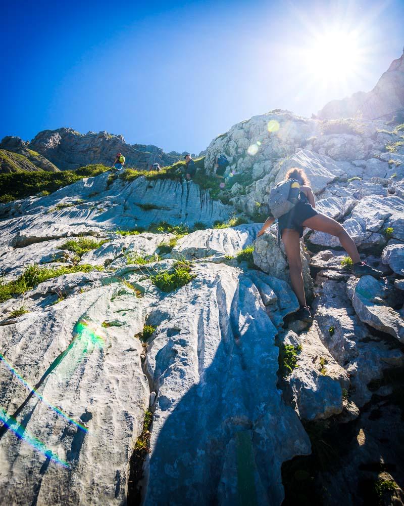 nesrine climbing on la tournette hike