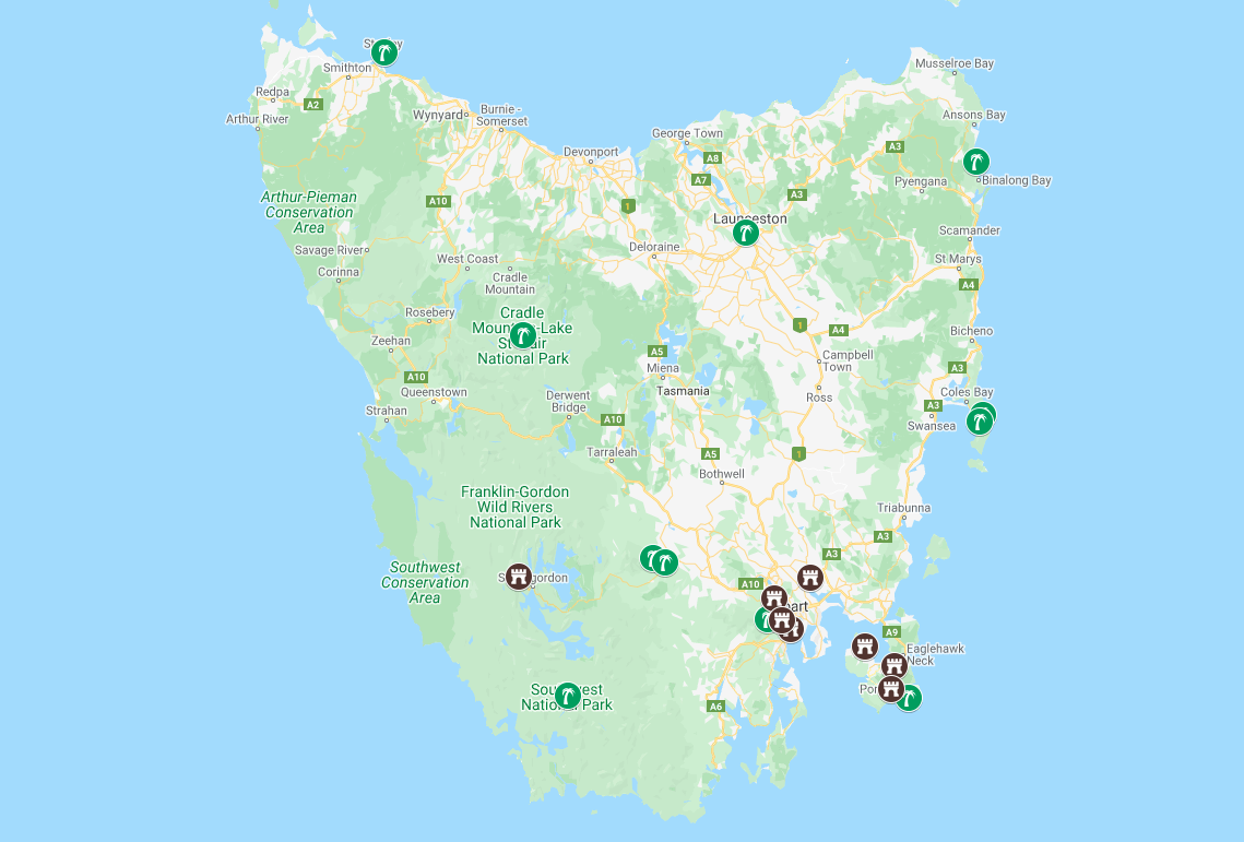 tasmania attractions map