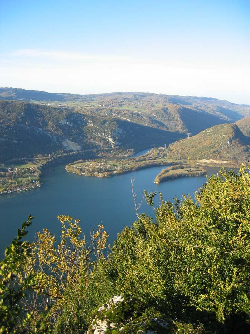 view from the pierre qui vire hike over the lac de coiselet jura france