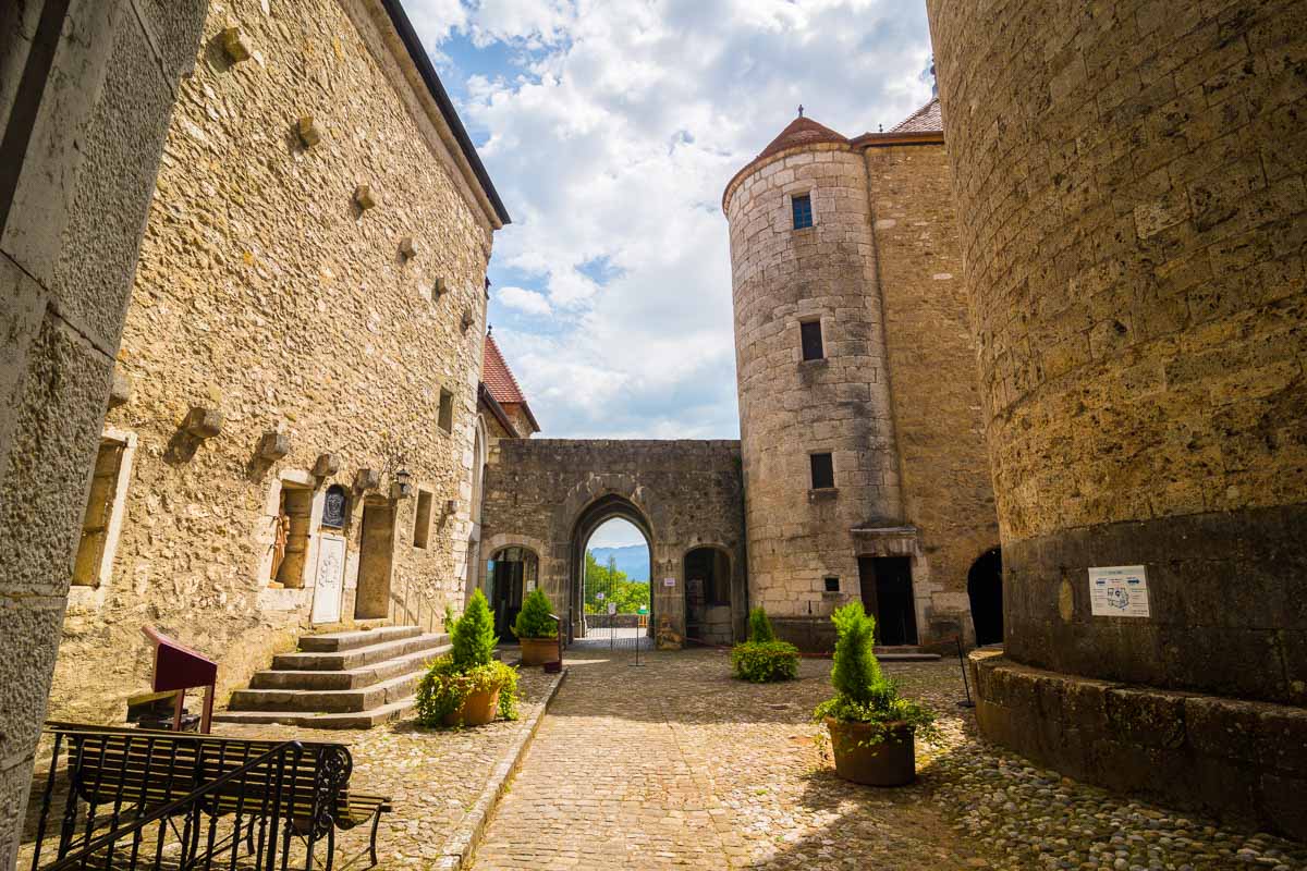 from inside the yard of chateau de montrottier