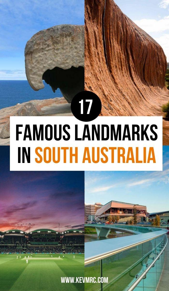 The 17 most famous landmarks in South Australia. South Australia is mostly famous for its outback landscapes. Often overlooked by tourists, South Australia has a lot of vegetation close to the coastline and the banks of the Murray and many hidden gems! australia travel beautiful places bucket lists | south australia road trip | south australia map | south australia travel bucket lists | australia travel bucket lists #australia #southaustralia
