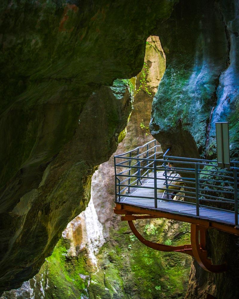 zoom on the aerial boardwalk in gorges du fier