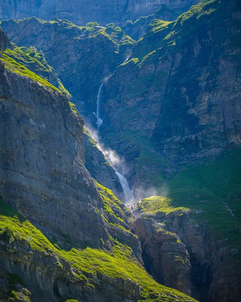 massive waterfall high up above the bout du monde