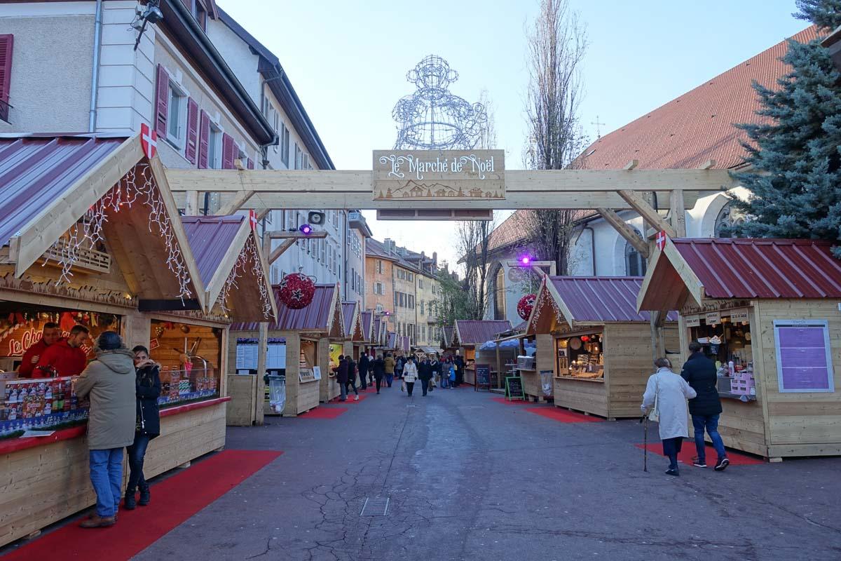 christmas market in annecy france in winter