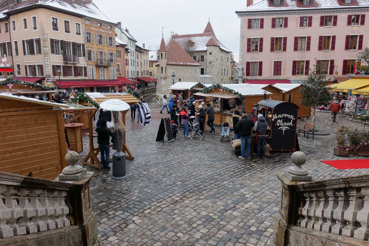 christmas market in annecy in the winter