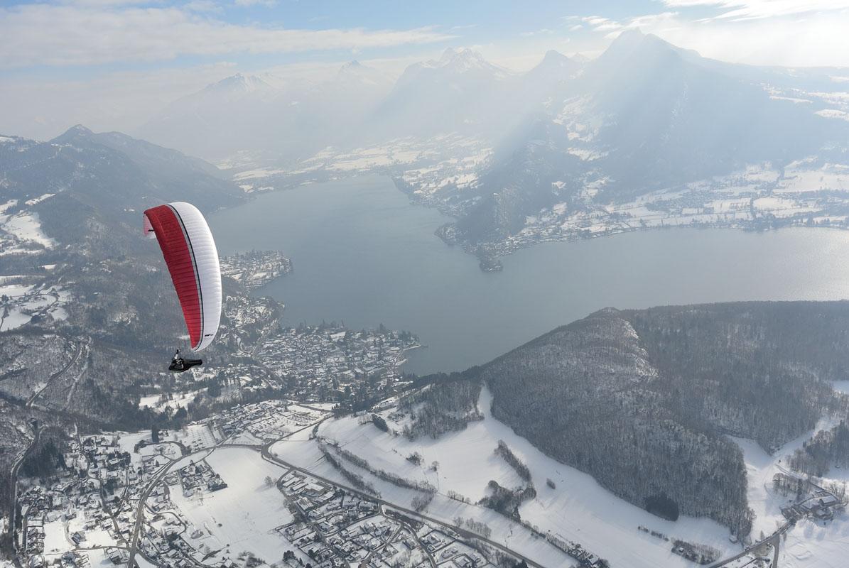 flight over snowy annecy