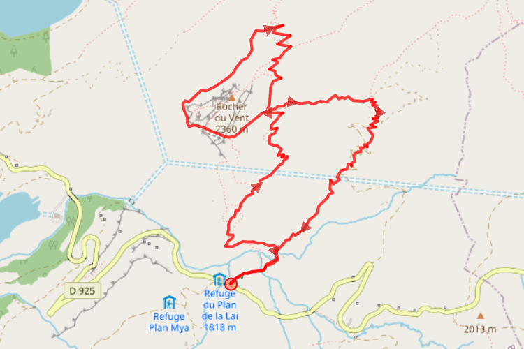 hiking map rocher du vent lac de roselend