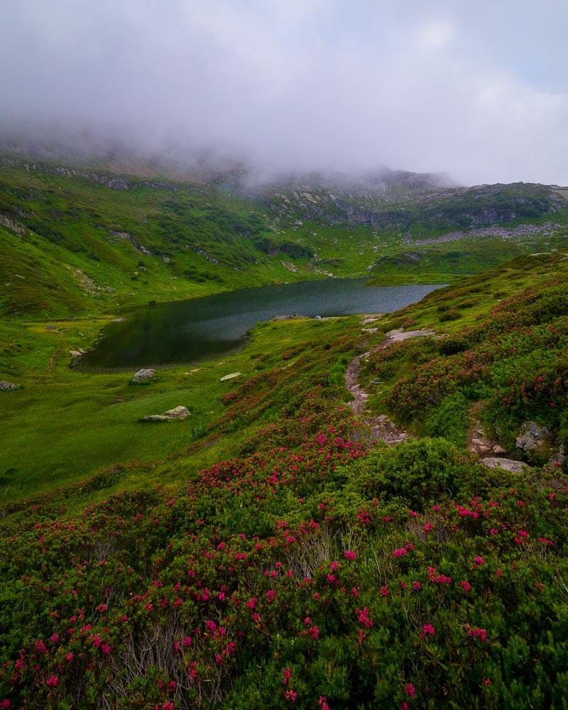 view over the lac de pormenaz haute savoie