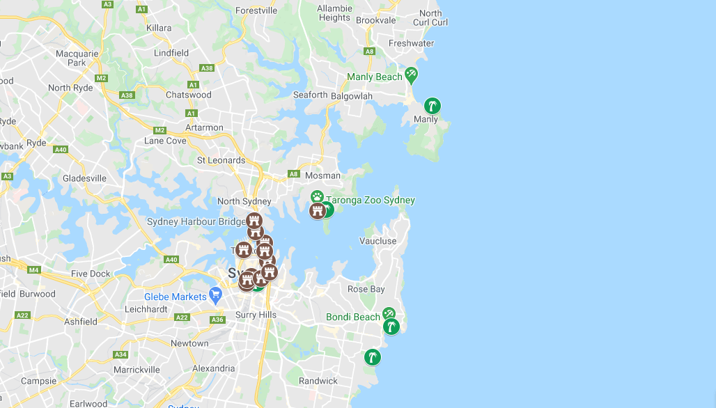 sydney landmarks map