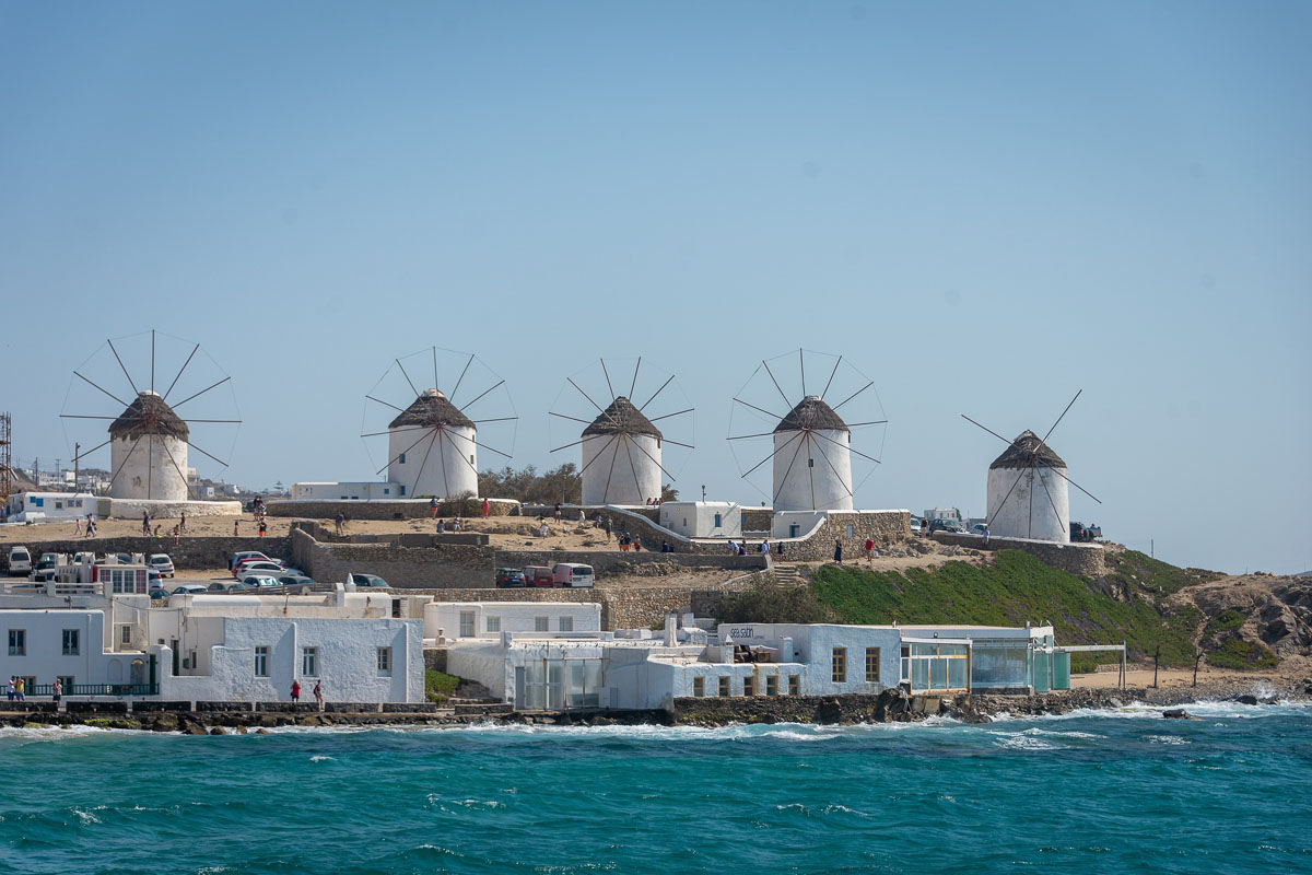 mykonos windmills on the sea