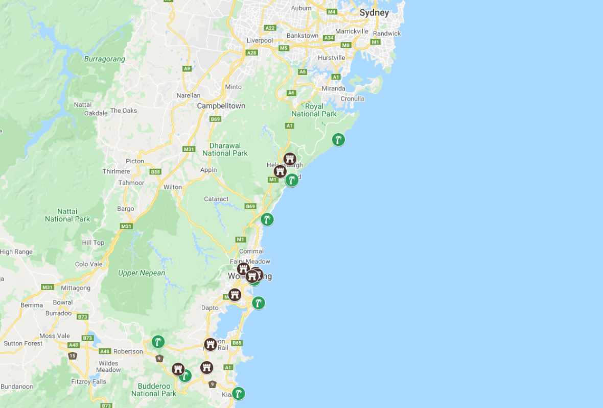 wollongong attractions map