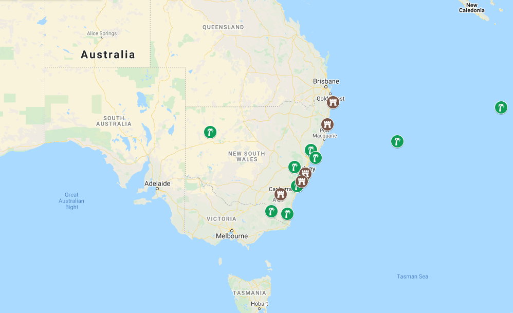 map of landmarks of new south wales