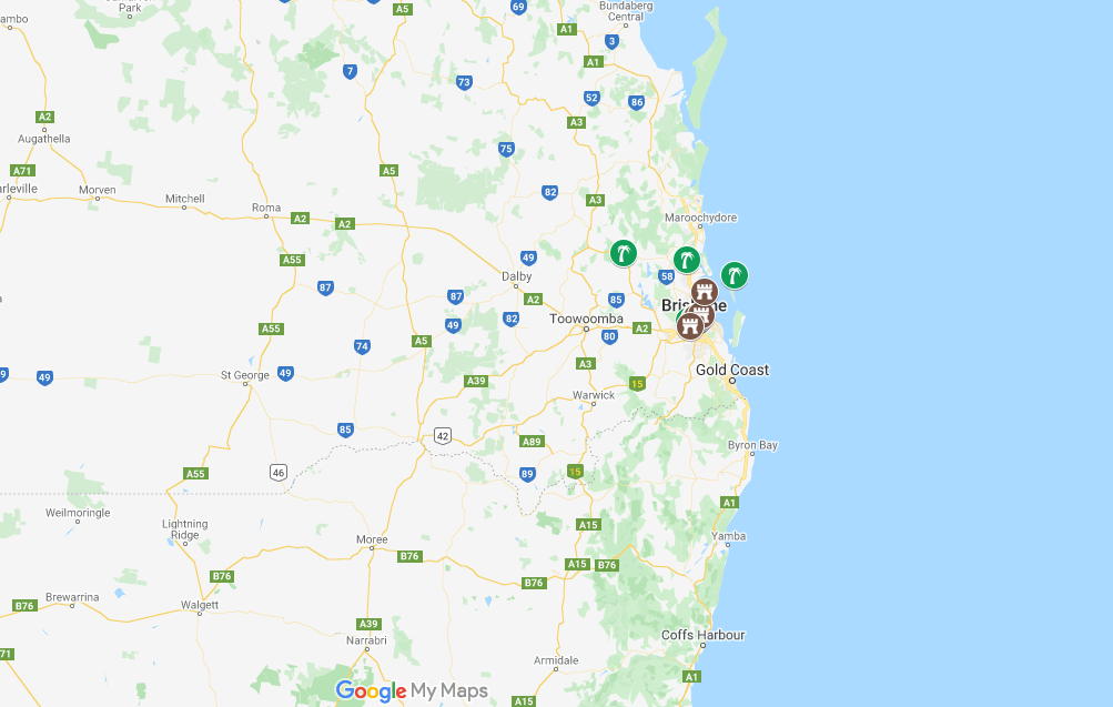 map of the most famous landmarks in brisbane