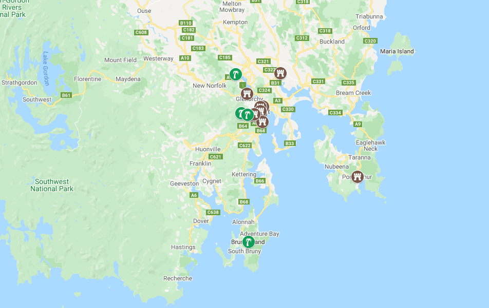 map of the most famous landmarks in hobart australia