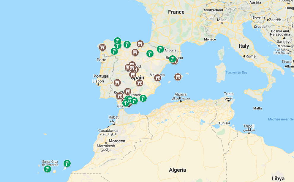 map of the popular landmarks in spain