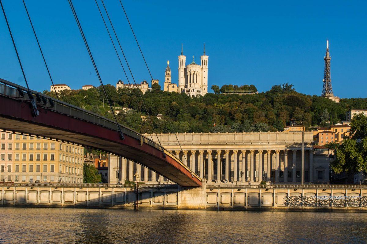 view of fourviere hill from the saone banks