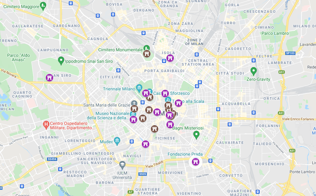map of the famous landmarks in milan