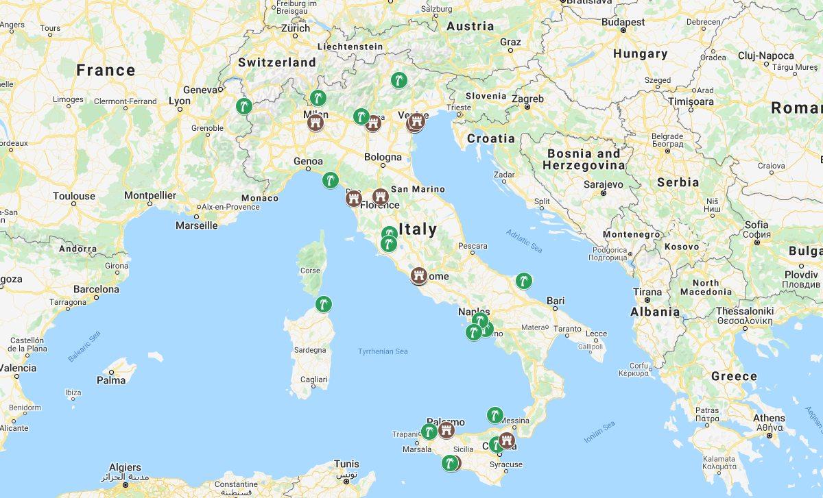 map of the famous landmarks in italy