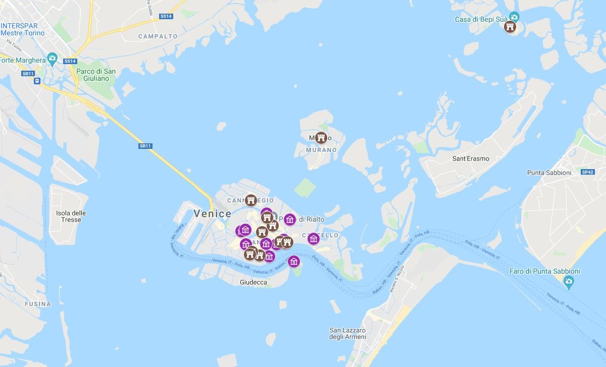 venice landmarks map