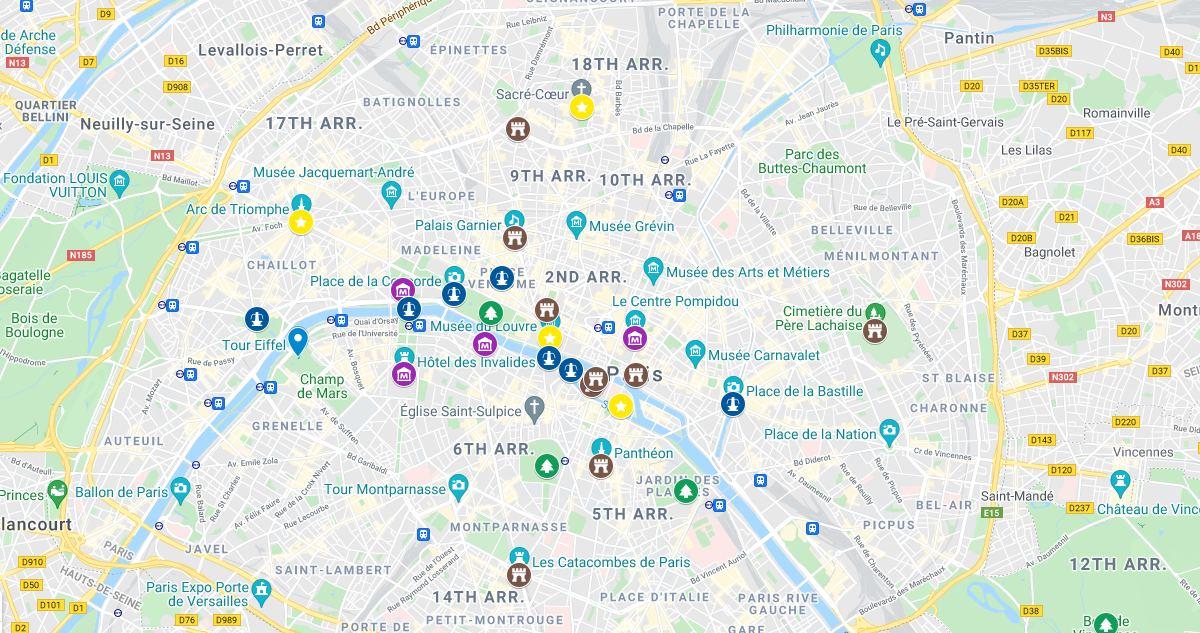 map of the famous landmarks in paris france