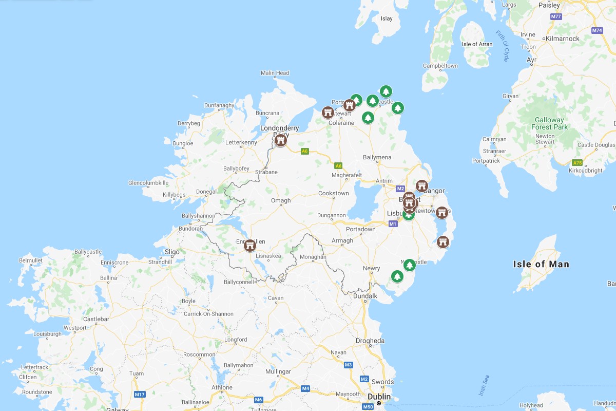 map of the famous landmarks of northern ireland