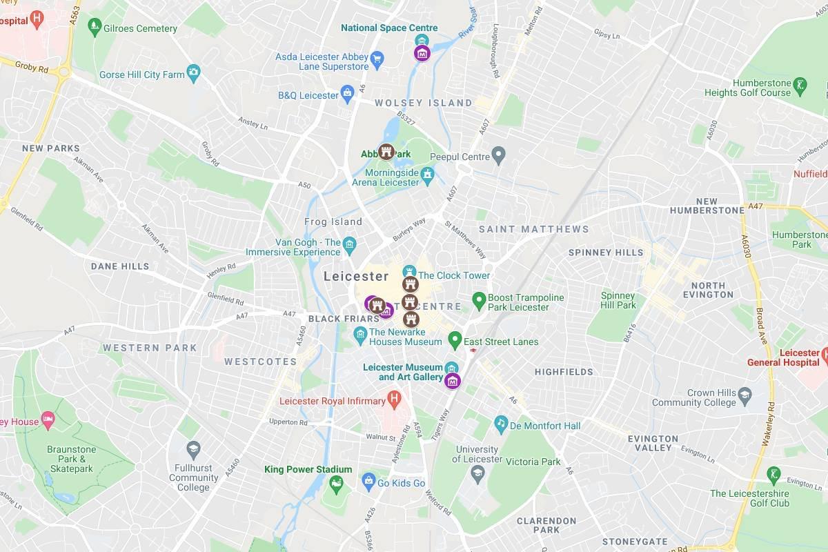 leicester landmarks map