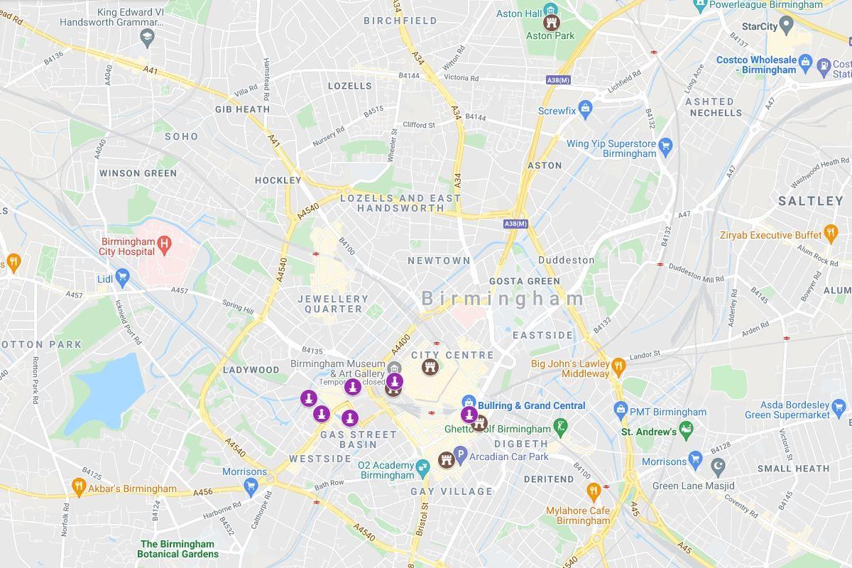 map of birmingham famous landmarks