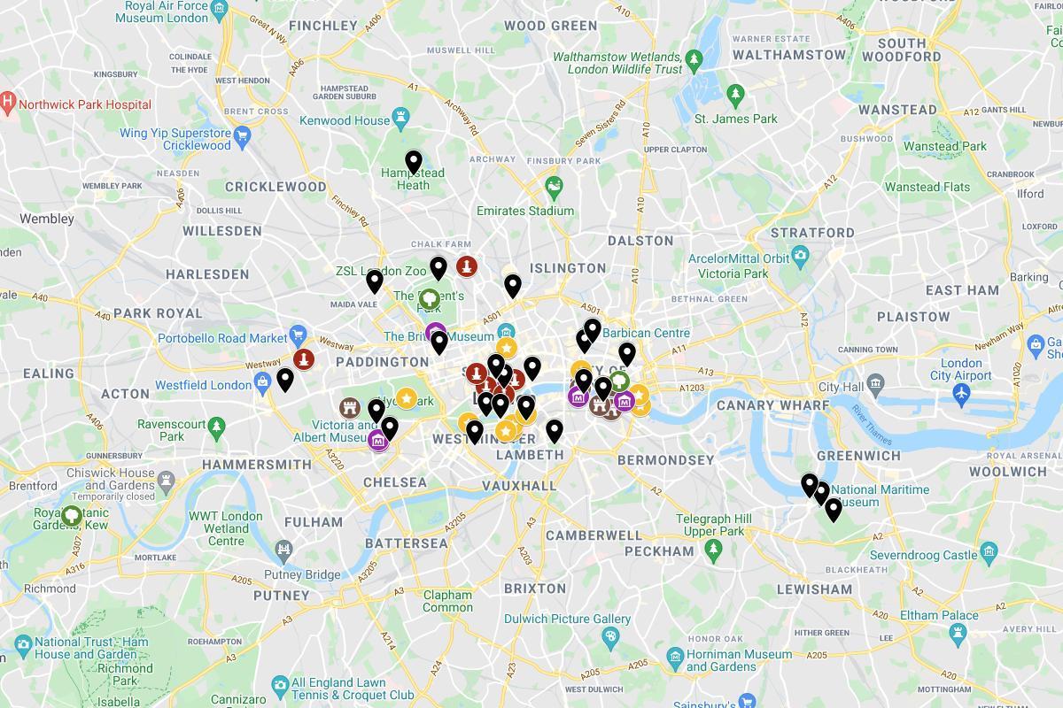 map of landmarks in london