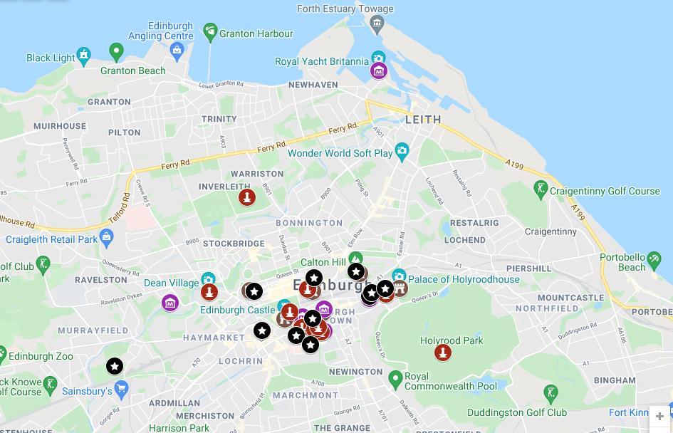 map of the famous landmarks in edinburgh
