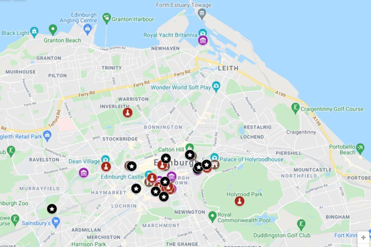 map of the famous landmarks of glasgow