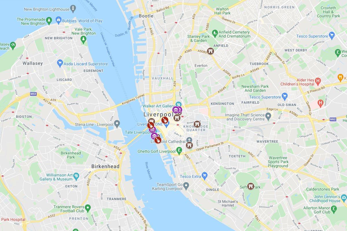 map of the landmarks of liverpool
