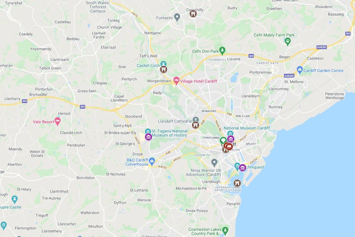 map of cardiff landmarks