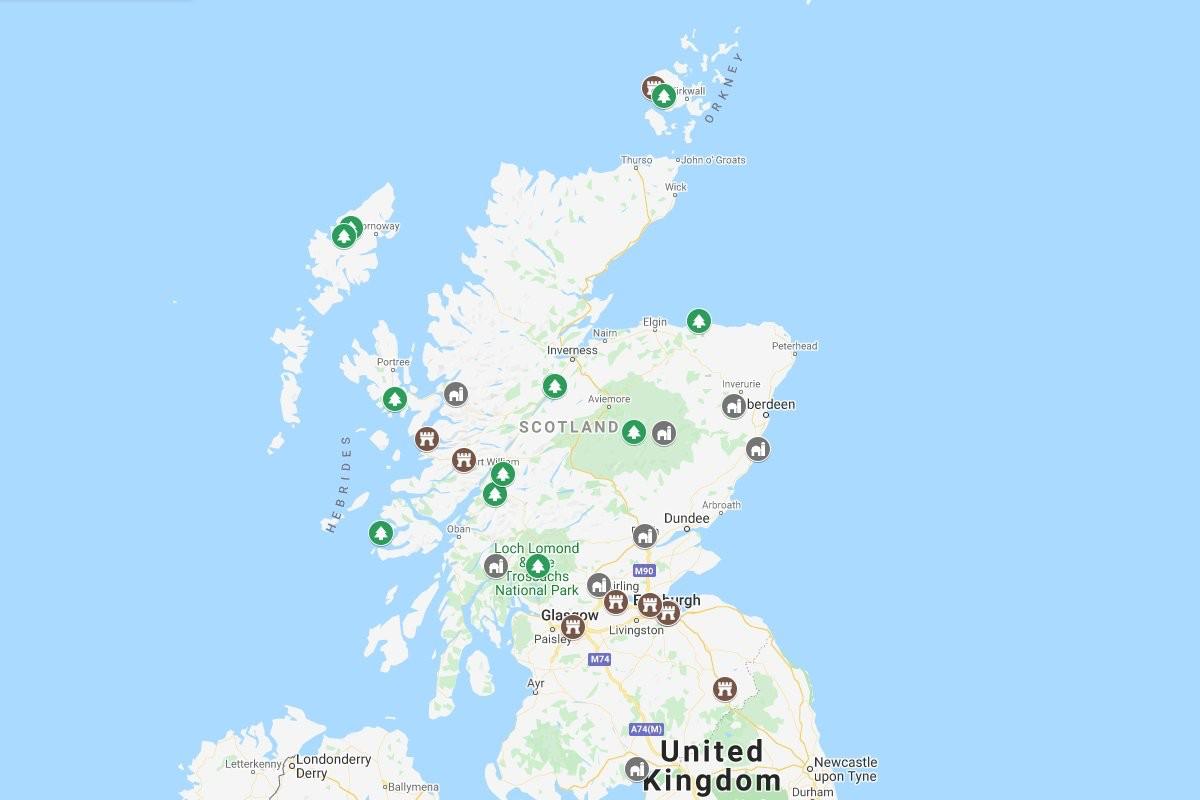 map of the best landmarks in scotland
