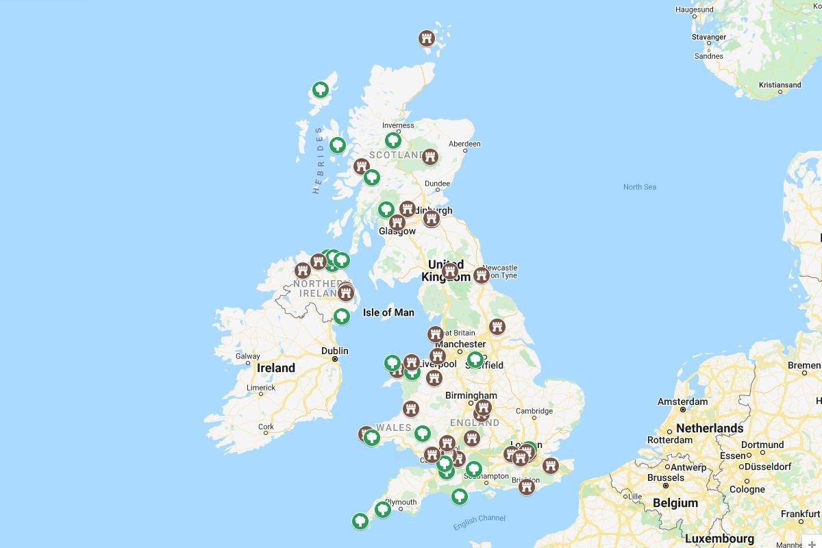 map of the famous landmarks in the uk