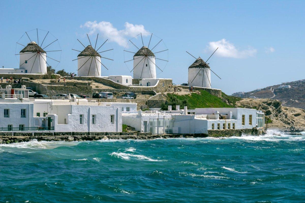 the mykonos windmills are famous landmarks of greece