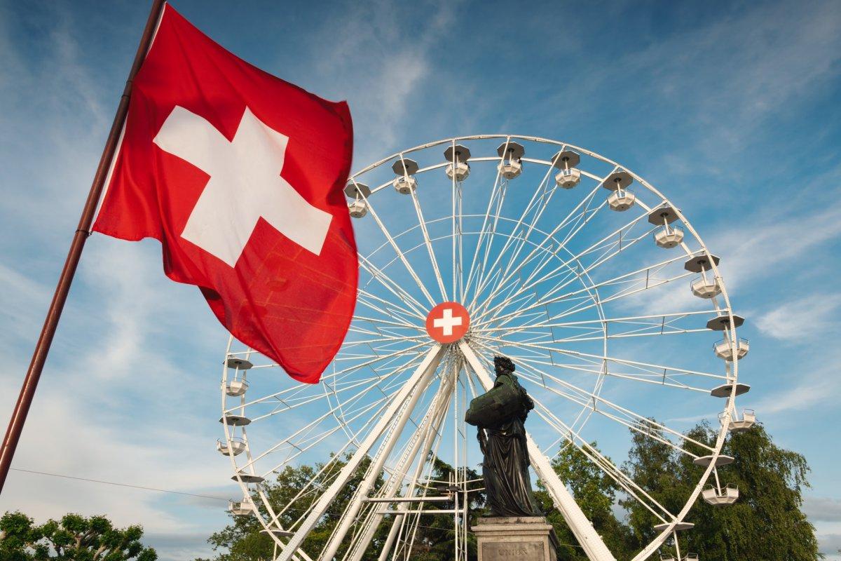 ferris wheel near lake geneva in winter