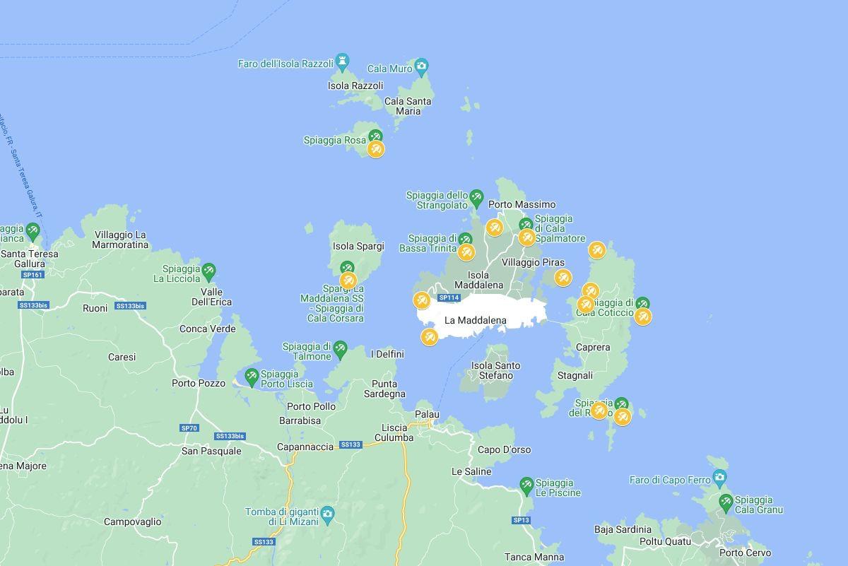 map of la maddalena top beaches