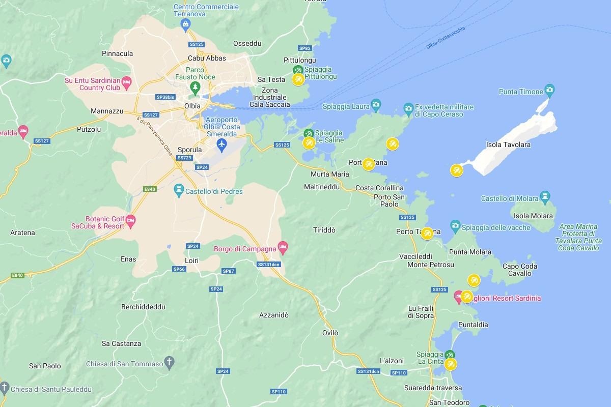 olbia beaches map