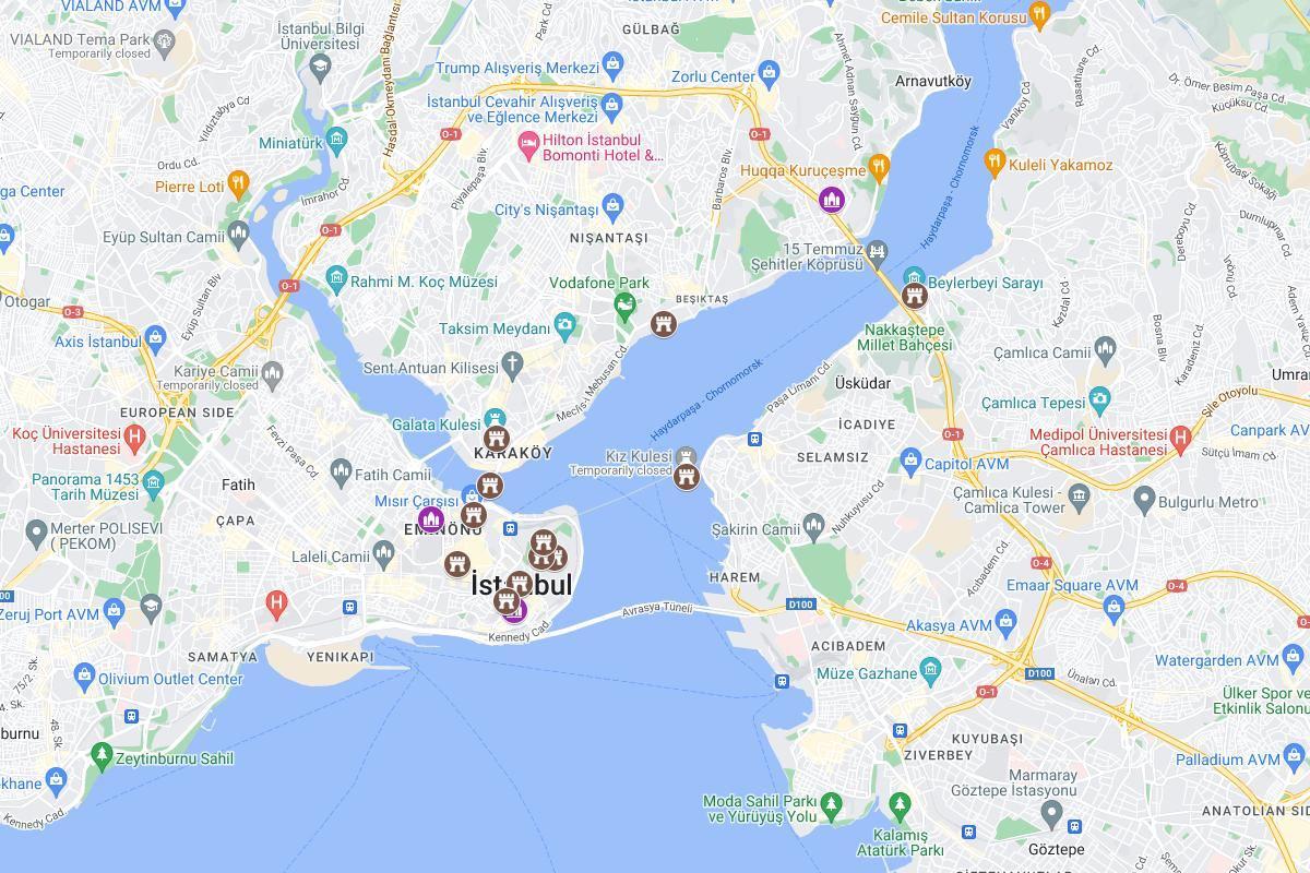 istanbul landmarks map