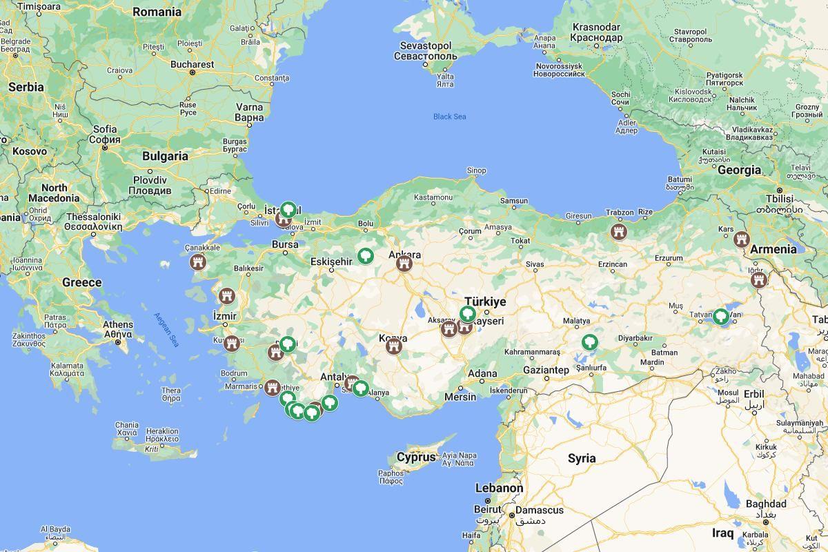 map of the turkish landmarks