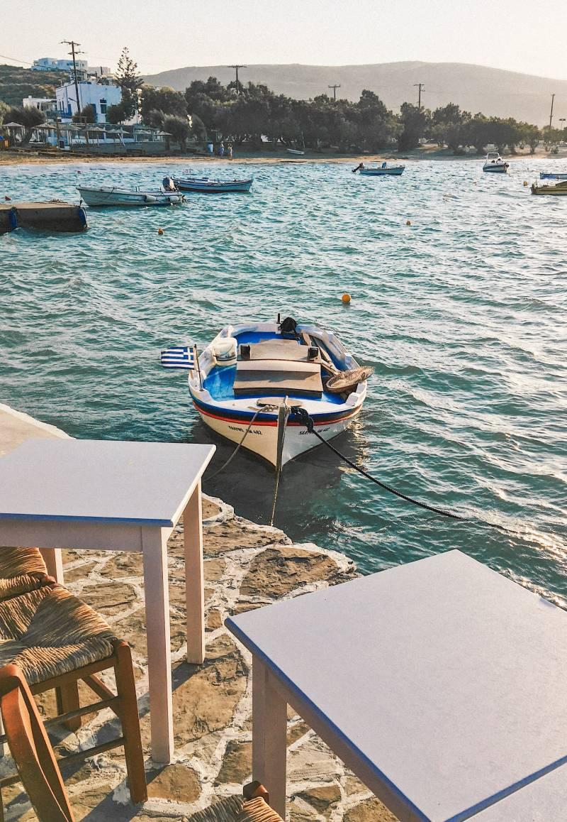 milos marina with fisherboat