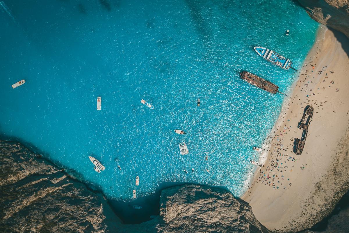 zakynthos wreck beach from above