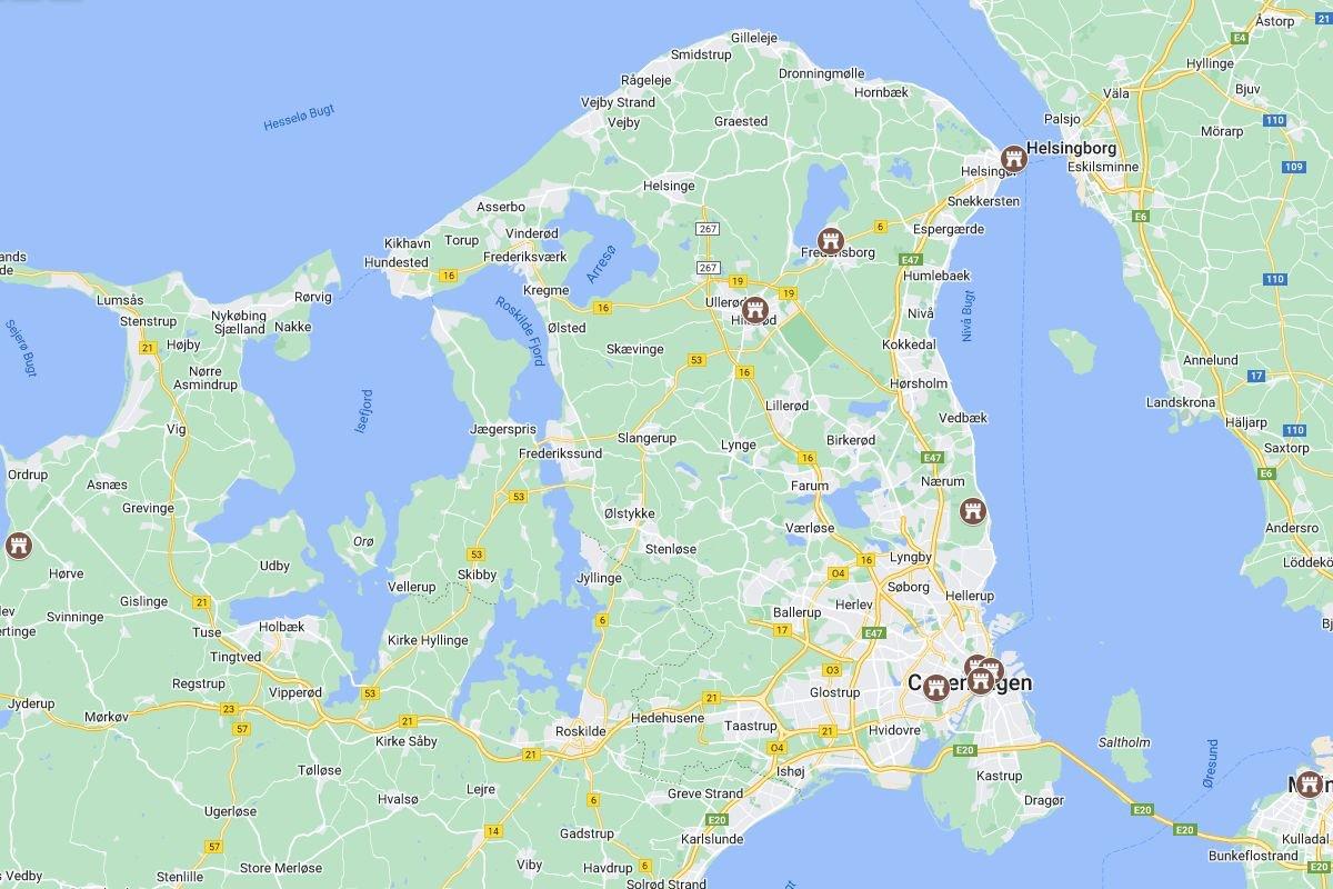 map of the best castles of copenhagen