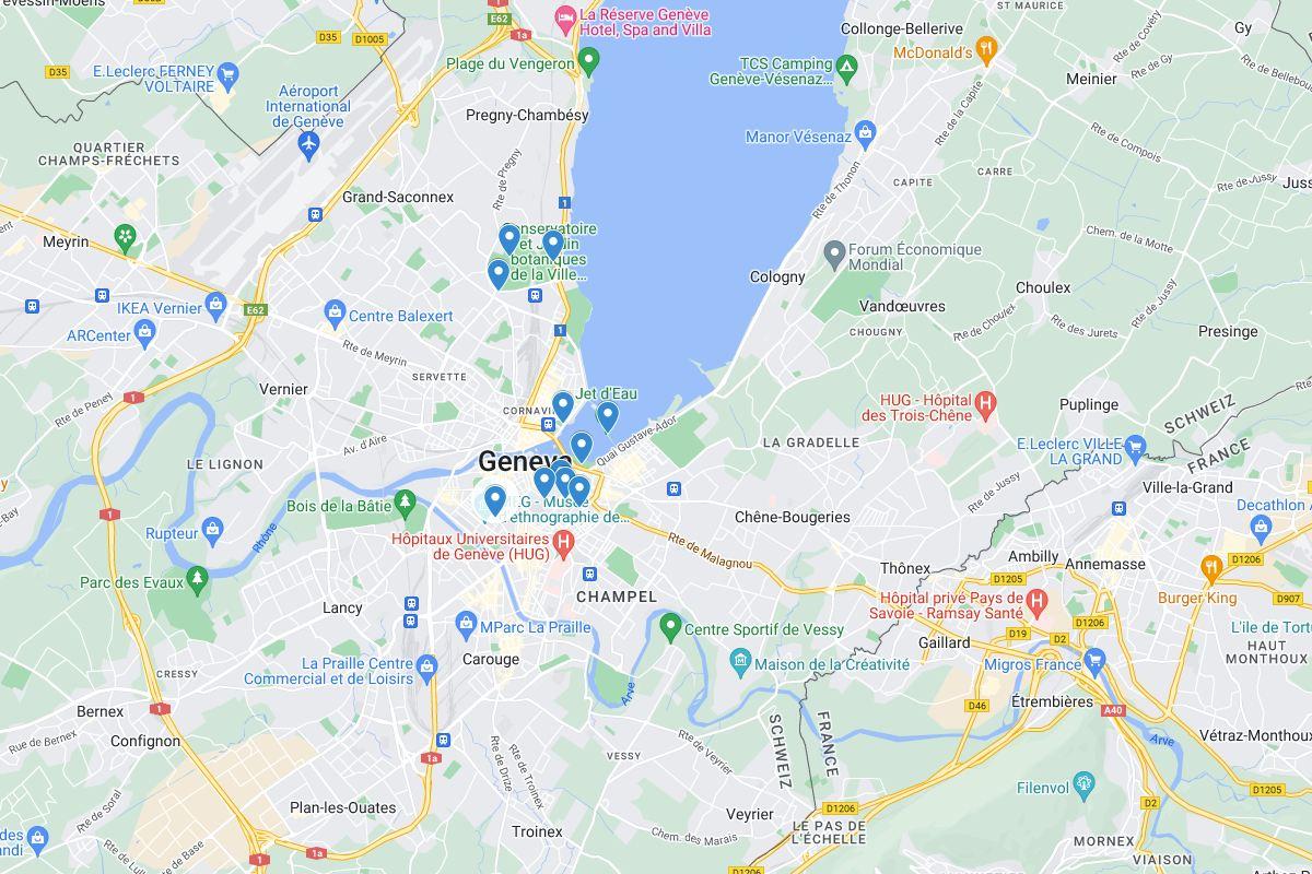 map of the famous landmarks in geneva