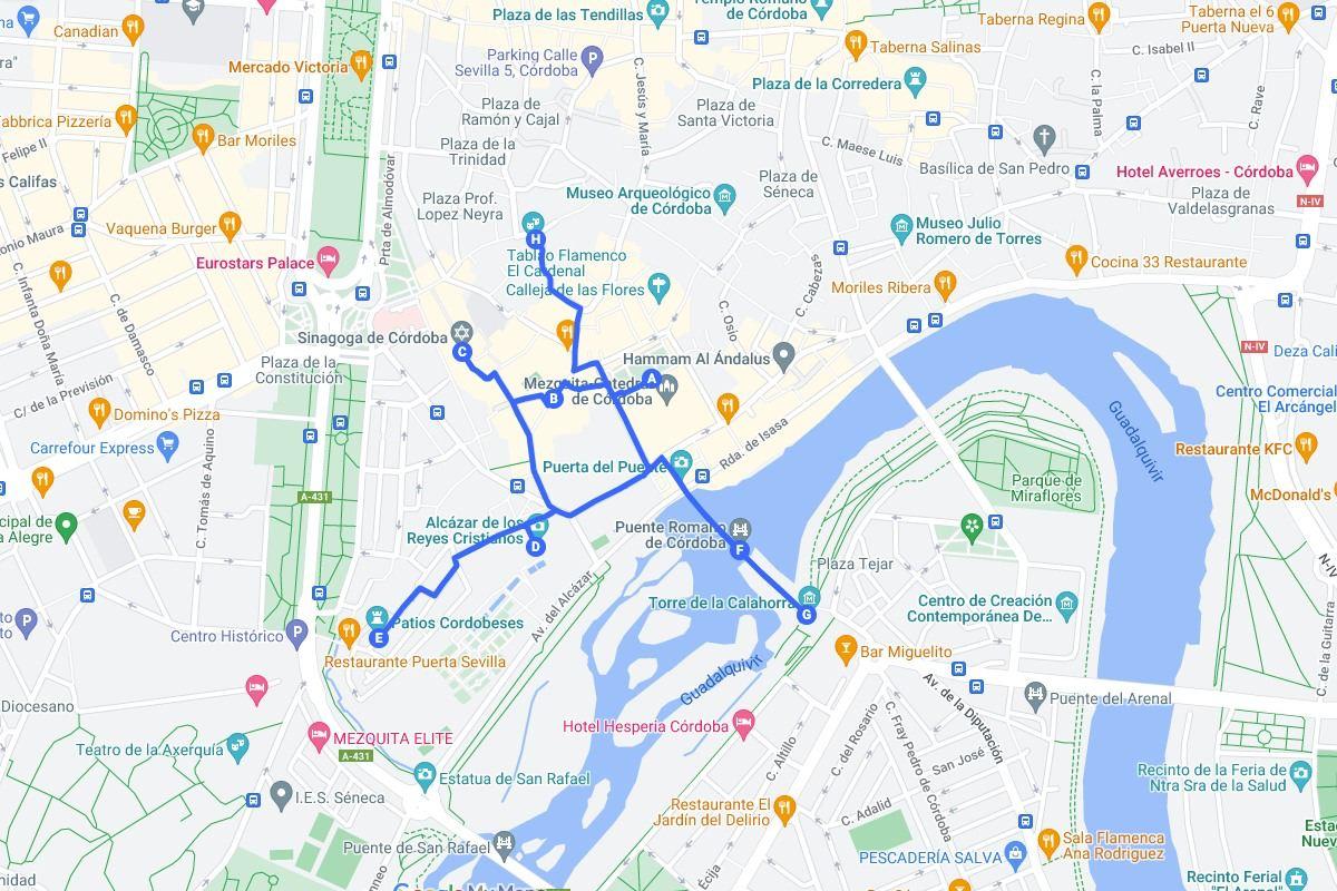 cordoba itinerary 1 day map