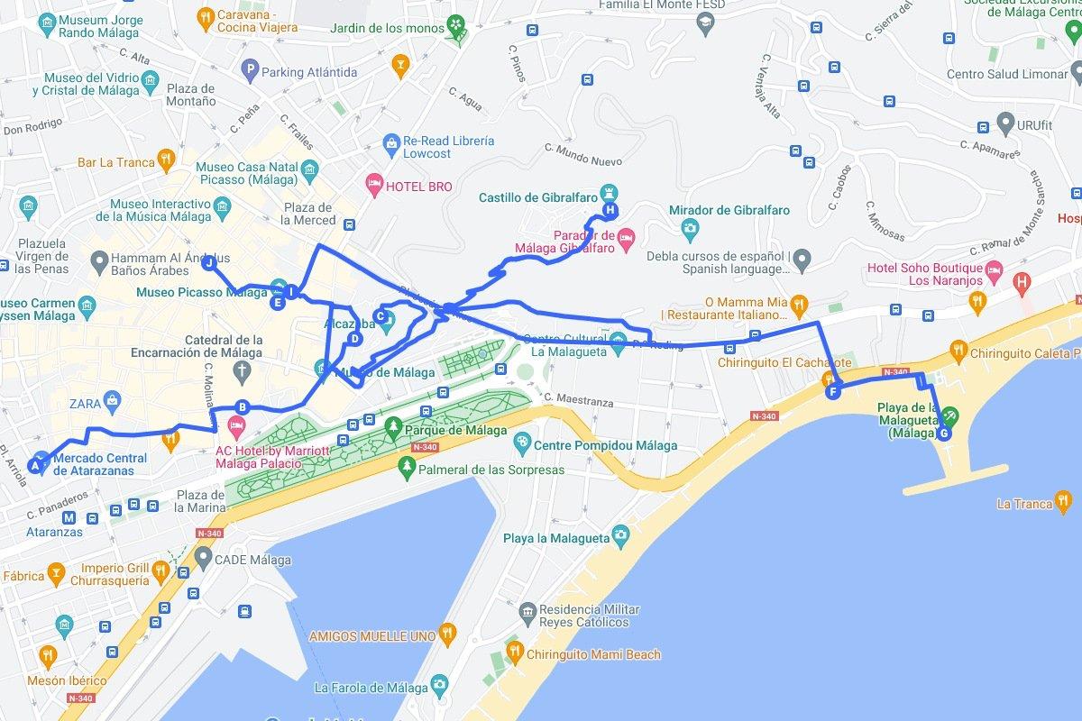 malaga one day itinerary map