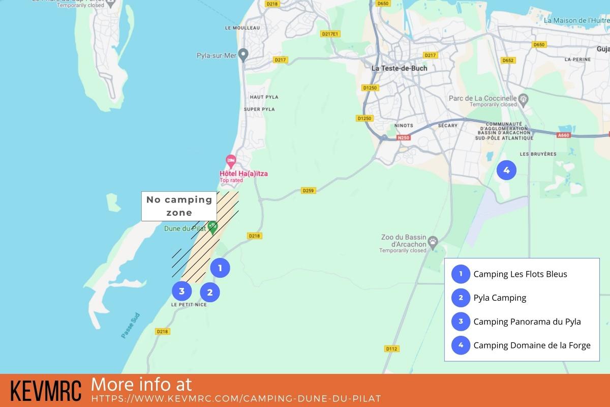 best campsites in dune du pilat map