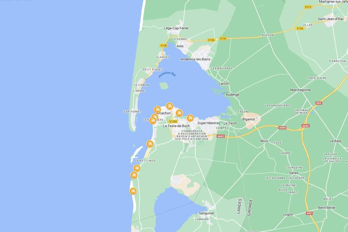 map of the best beaches arcachon bay has to offer