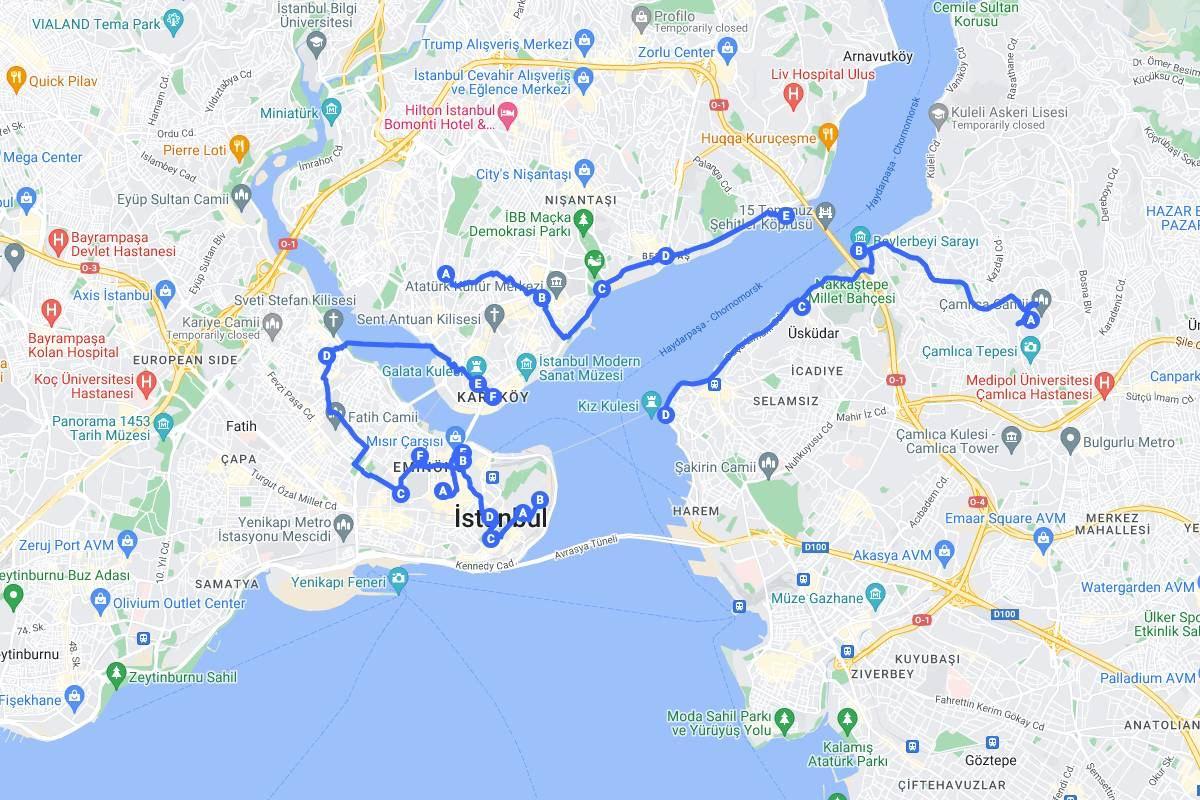 istanbul itinerary 4 days map